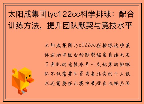 太阳成集团tyc122cc科学排球：配合训练方法，提升团队默契与竞技水平